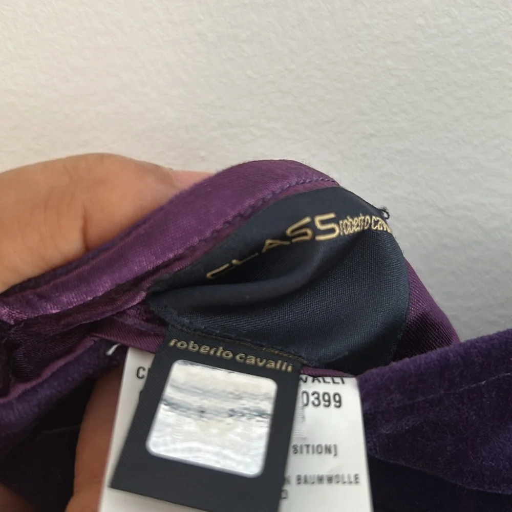 Vintage Roberto Cavalli Low Rise Bootcut Velvet Pants Purple - Picture 7 of 7